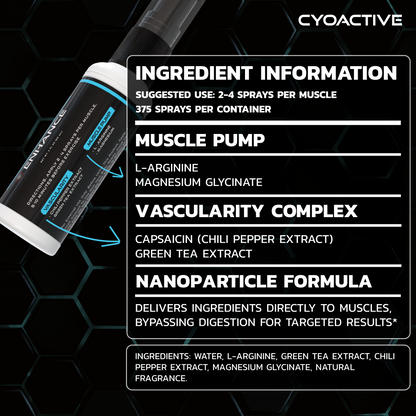 Cyoactive + Enhance Pre-Workout + Topical Muscle Spray + Muscle Pump + Performance Boost + Vascularity